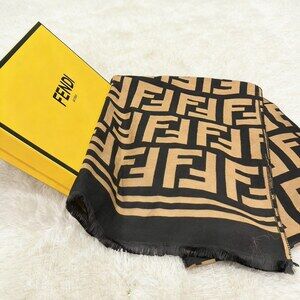 Fendi Black Camel Large FF Stripe Edge Scarf